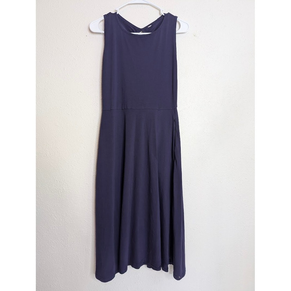 Pact Womens Fit and Flare Midi Dress Small Purple Organic Cotton Sleeveless Knit